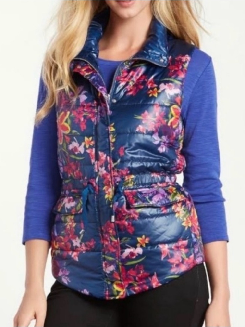 Tommy Bahama Navy Floral Quilted Puffer Vest